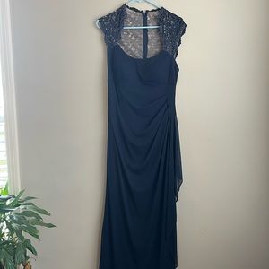 Navy and silver detail size 8 dress, beautiful comfortable material - work once.